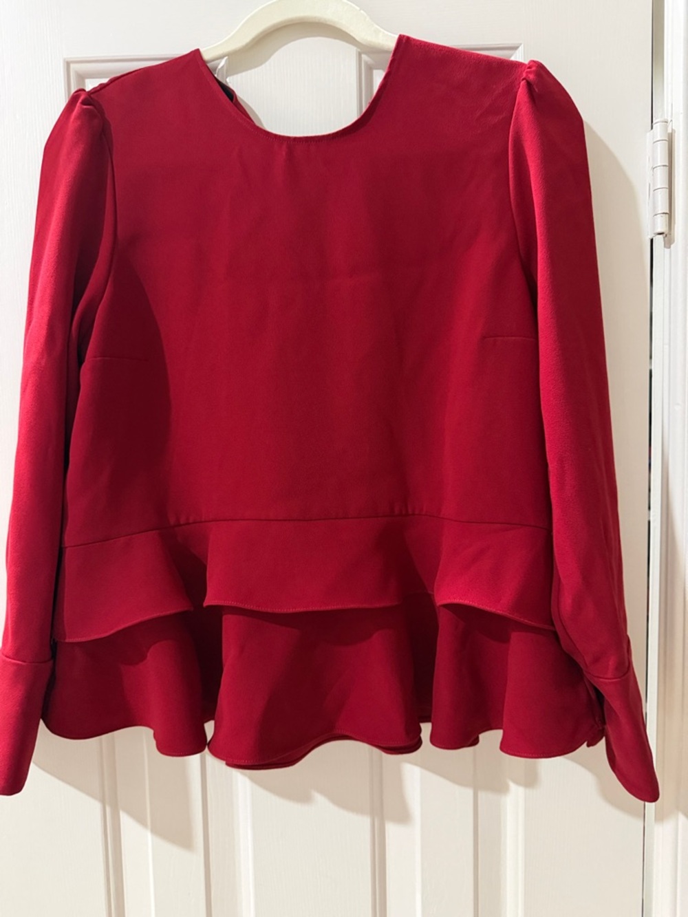 Zara Red Peplum Long-Sleeve Blouse
